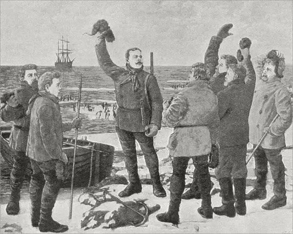 Carsten Egeberg Borchgrevink On Possession Island In The Antarctic In 1895, Giving Three Cheers For Sir James Clark Ross Who Had Landed There Previously In 1841. From The Strand Magazine Published 1897