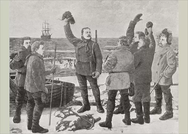 Carsten Egeberg Borchgrevink On Possession Island In The Antarctic In 1895, Giving Three Cheers For Sir James Clark Ross Who Had Landed There Previously In 1841. From The Strand Magazine Published 1897