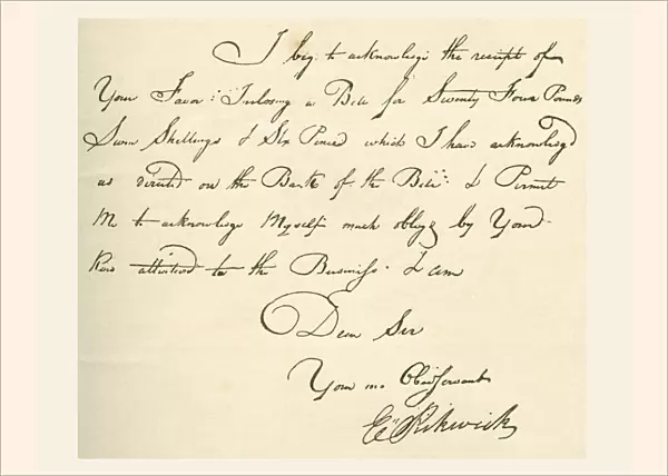 Receipt, Dated 1802, Signed By E. Pickwick, A Coach Proprietor From Whom Charles Dickens Took The Name For The Pickwick Papers. Charles John Huffam Dickens, 1812 A