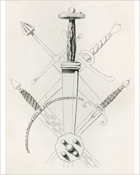 Fourteenth And Sixteenth Century Daggers From A Collection In The Tower Of London. From The British Army: Its Origins, Progress And Equipment, Published 1868
