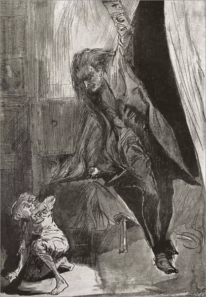 'i ll Bite, If You Hit Me!'used, Already, To Be Worried And Hunted Like A Beast, The Boy Crouched Down, And Looked Back Again, And Interposed His Arm To Ward Off The Expected Blow. 'Illustration By Harry Furniss For The Short Story The Haunted Man And The Ghosts Bargain From The Christmas Books By Charles Dickens, Published In The Testimonial Edition Of 1910