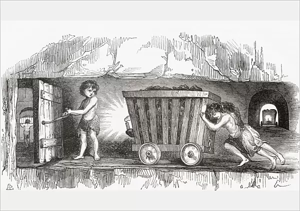 Scene Inside An English Coal Mine, Early 19th Century. Child Labourers. A Trapper Opens A Trapdoor To Allow The Thrusters And Their Cargo Through. From Le Magasin Pittoresque, Published 1843