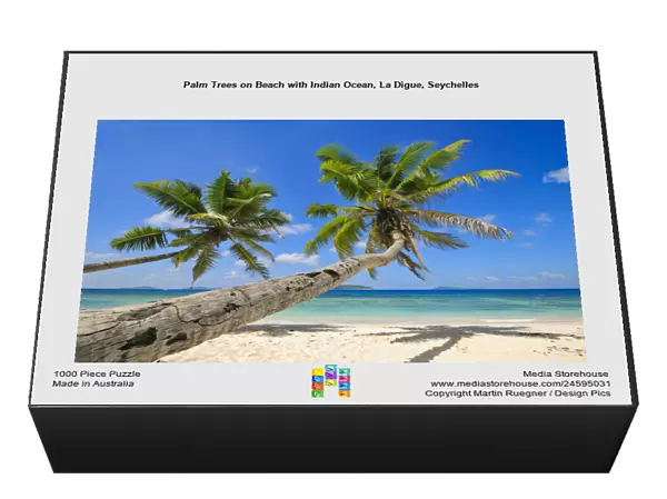 Palm Trees on Beach with Indian Ocean, La Digue, Seychelles