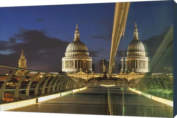 St. Pauls Cathedral Reflected in Glass of Millennium Bridge, London, England