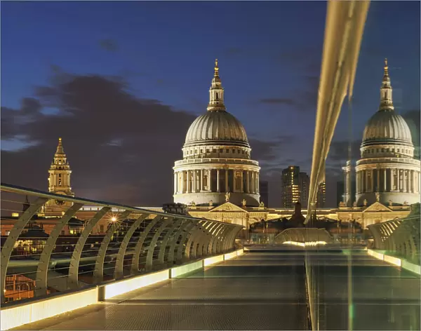 St. Pauls Cathedral Reflected in Glass of Millennium Bridge, London, England