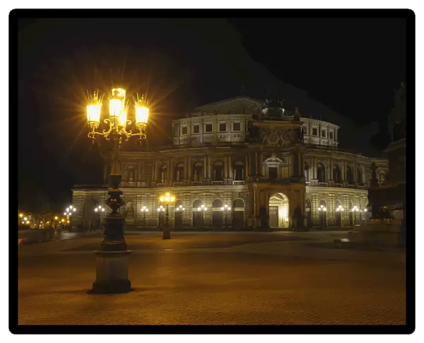 Semper Opera House at Night, Theaterplatz, Dresden, Saxony, Germany