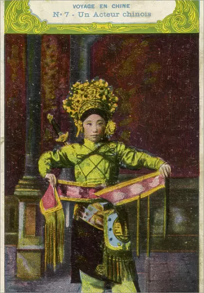 Archival colour postcard of Chinese actor in theatrical garb, China, circa 1905