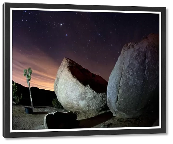 Big boulders and split rocks in front of the night sky, Joshua Tree National Park, California, USA