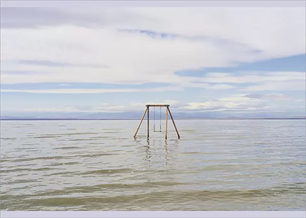 Artist installed swing set at Bombay Beach in the Salton Sea, California, USA