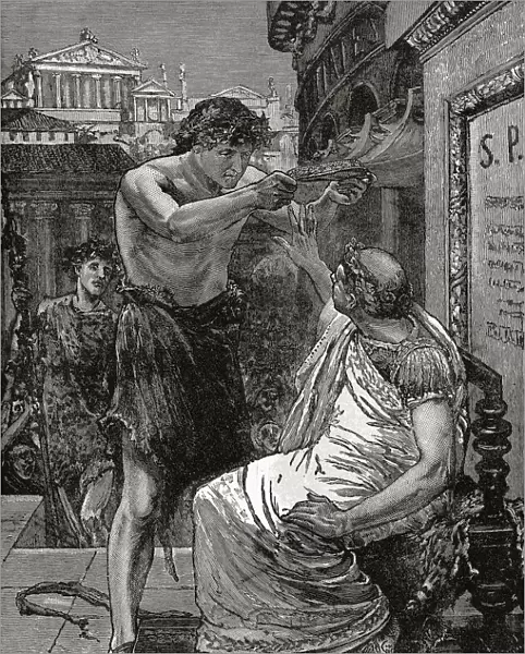 Incident in William Shakespeare┼¢s play Julius Caesar. Caesar refuses the crown offered to him by Mark Antony. After a 19th century work by English artist Edward Brewtnall