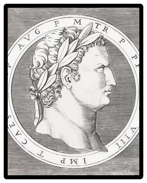 Titus, 39 - 81 AD. Roman Emperor, after a 16th century engraving by Marcantonio Raimondi; Illustration