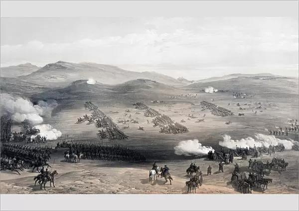 Charge of the Light Cavalry Brigade, 25th October, 1854. After a painting by William Simpson. The failed Charge of the Light Brigade during the Battle of Balaclava in the Crimean War; Illustration
