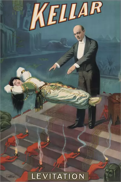 Poster from 1900 advertising American magician Harry Kellar, 1849 - 1922. The levitation illusion was one of his most popular