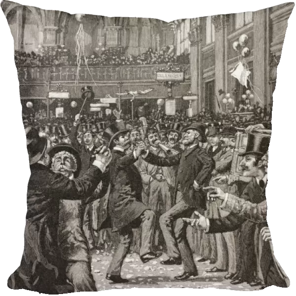 Christmas Carnival In The New York Stock Exchange, 1885. After a work by French born American artist Henry Wolf in Harpers Magazine; Illustration