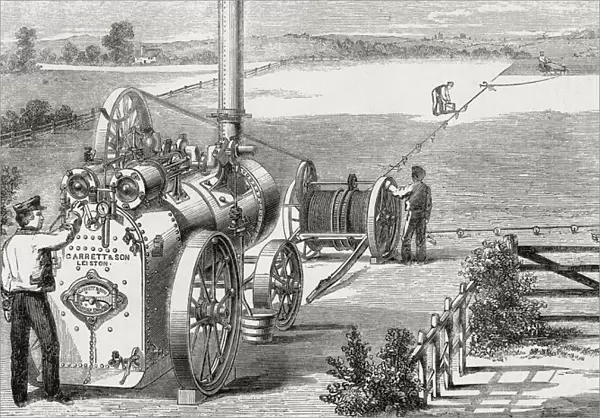 Garrett and Sons double-cylinder steam ploughing engine and tackle. From A Concise History of The International Exhibition of 1862, published 1862