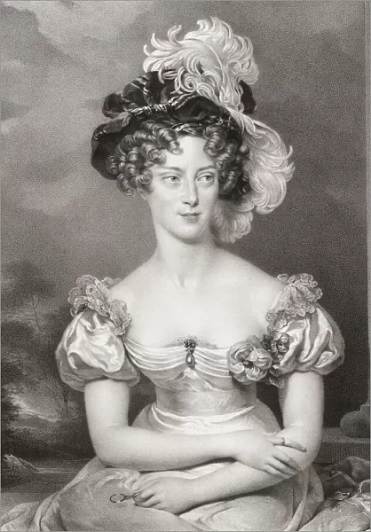 Marie-Caroline of Bourbon-Two Sicilies, Duchess of Berry, full name Maria Carolina Ferdinanda Luise, 1798 - 1870. Italian princess of the House of Bourbon who married into the French royal family, and was the mother of Henri, Count of Chambord. After a work by Henri Grevedon from the painting by Sir Thomas Lawrence