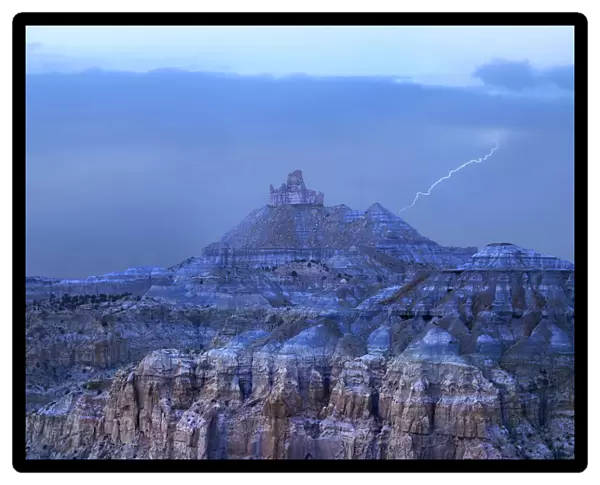 Lightning hitting mountain, Angel Peak, Angel Peak Scenic Area, New Mexico