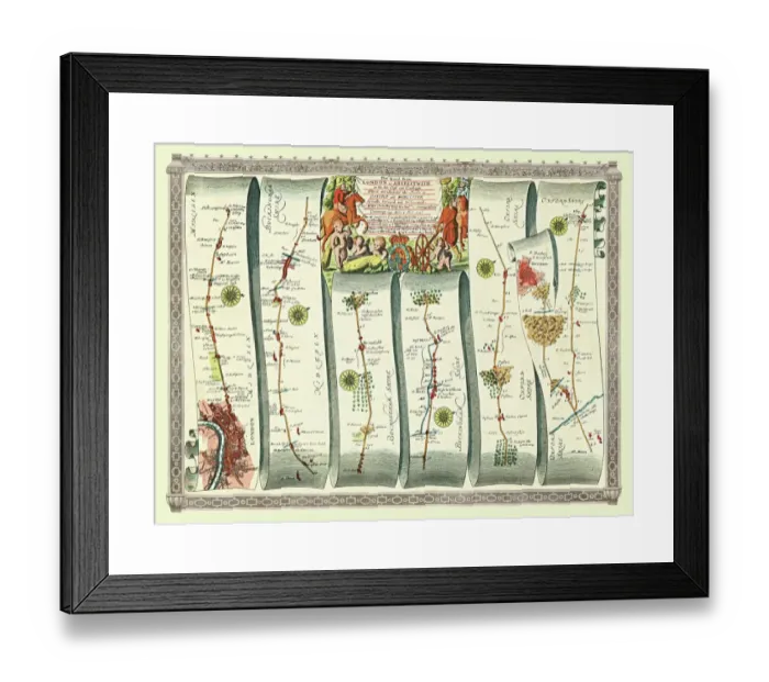 Framed Print : London to Aberystwyth Print, Old Road Strip Map (PLATE 1) Framed Print : London to Aberystwyth Print, Old Road Strip Map (PLATE 1)