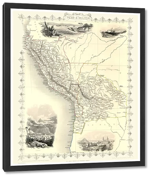 Old Map of Peru and Bolivia 1851 by John Tallis