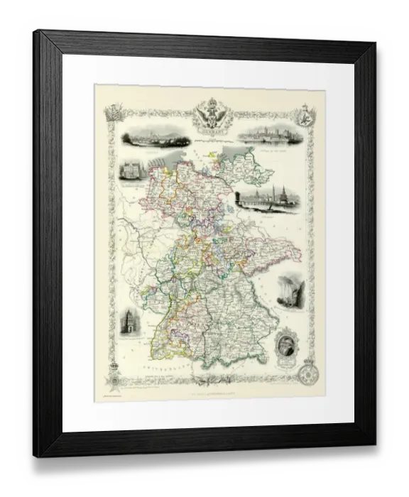Framed Print : Germany 1851 Print - Antique Map Facsimile Framed Print : Germany 1851 Print - Antique Map Facsimile