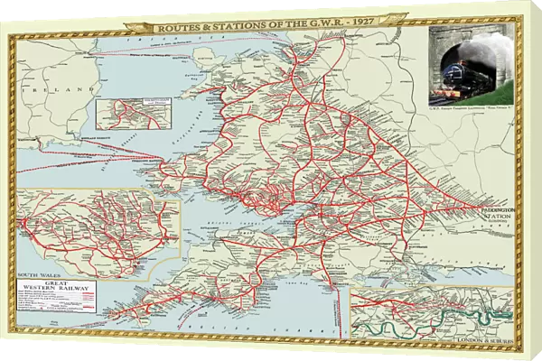 Old Map of the Routes and Stations of the Great Western Railway 1927