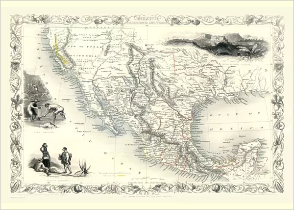 Old Map of Mexico, California & Texas 1851by John Tallis