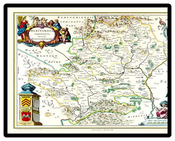 Old County Map of Hertfordshire 1648 by Johan Blaeu from the Atlas Novus