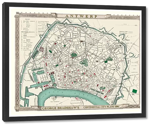 George Bradshaws Plan of Antwerp, Belgium 1896