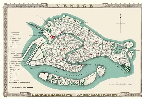George Bradshaws Plan of Venice, Italy 1896