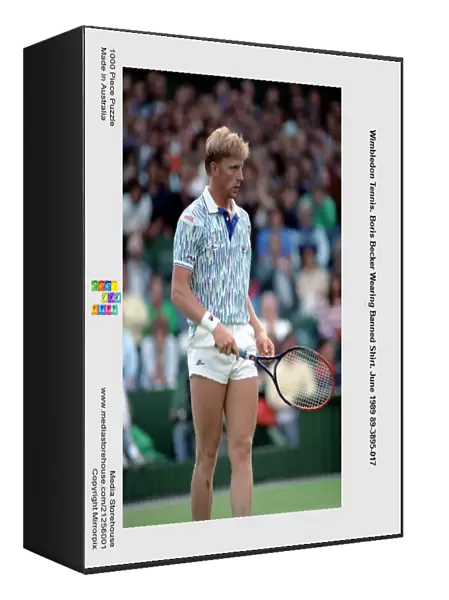 Wimbledon Tennis. Boris Becker Wearing Banned Shirt. June 1989 89-3895-017