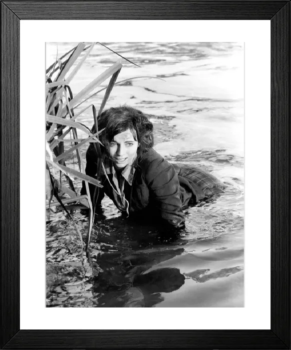 Framed Print : Black and white print of Cyd Hayman in the river during filming