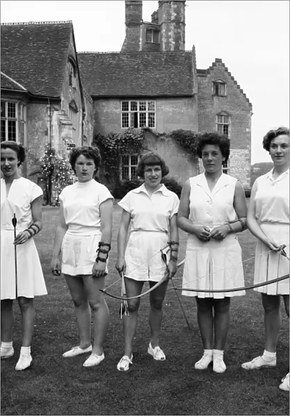 Bisham Abbey Physical recreation Ccentre. A group of women on the lawns in front of