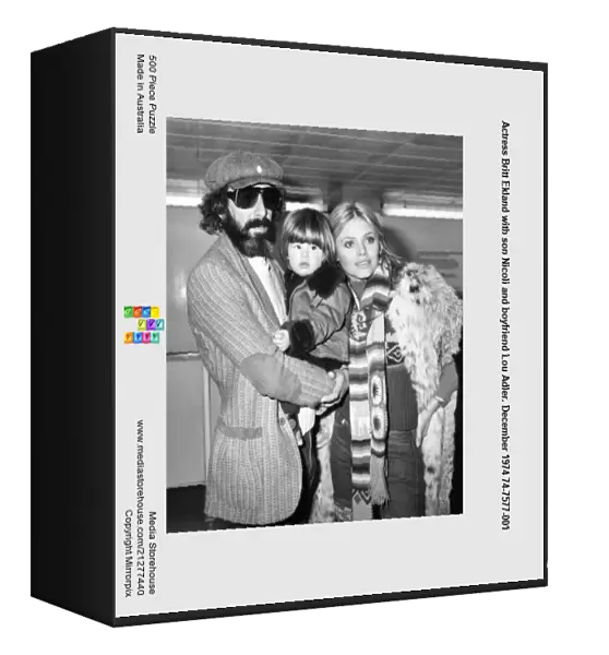 Actress Britt Ekland with son Nicoli and boyfriend Lou Adler. December 1974 74-7577-001