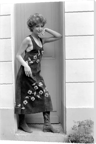 Paris fashions: Pix taken at Torrente: - Brigitte in brown suede dress arrive with beige