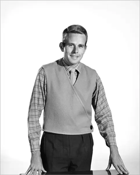 Model Robert Chettle wearing reversable waistcoat. 1960