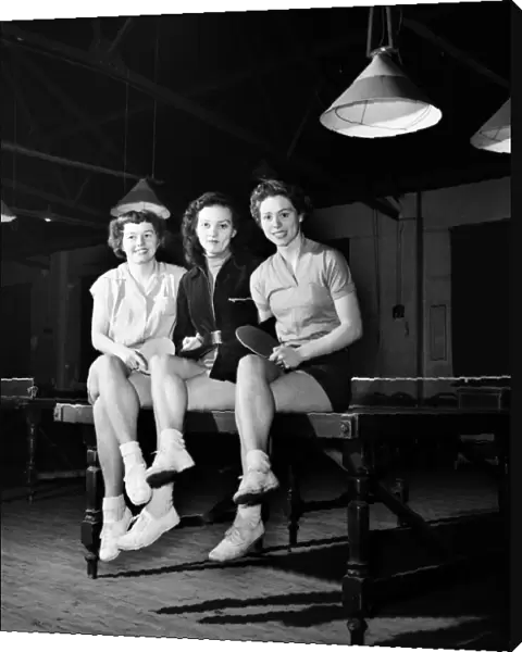 Mrs. Joan Riddick (L). Table Tennis Contest. August 1953 D461-003
