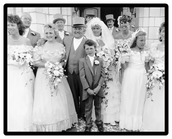 Les Dawson and wife Tracey wedding group 1989