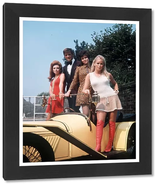 Roger Moore with (L-R) Claudie Lange, Gabrielle Drake and Veronica Carlson