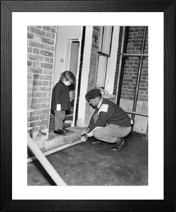 Framed Print : Mark Diment with Sergeant McKeeman at Chancellor Grove children's home, West Norwood print