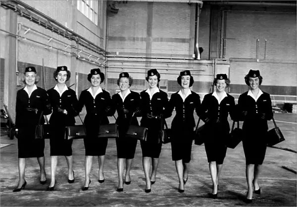 BOAC Air Stewardesses line up wearing their uniforms January 1963 P004606