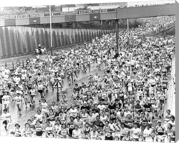 The Great North Run 27 June 1982 - The runners stream along the Central Motorway in