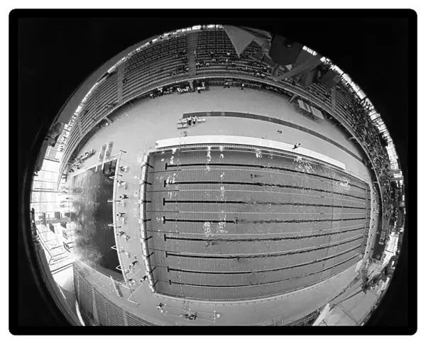 A fish-eye view of the Olympic swimming pool in Munich, used for the Olympic Games