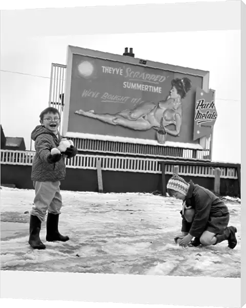 Nude poster story. Two youngsters out playing in the snow