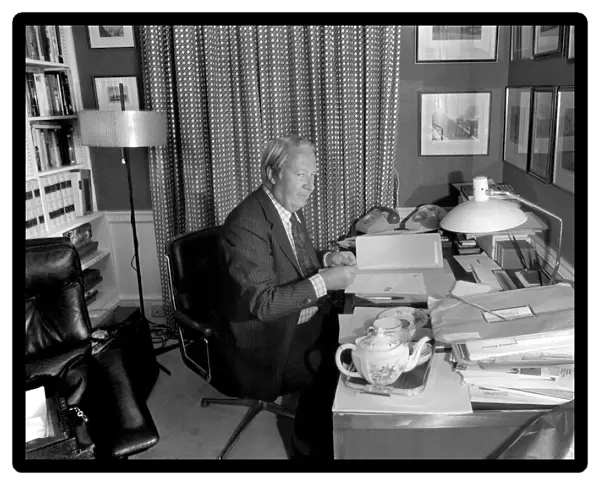 Mr. Edward Heath at home. Mr. Edward Heath, Leader of the Opposition signing letters at