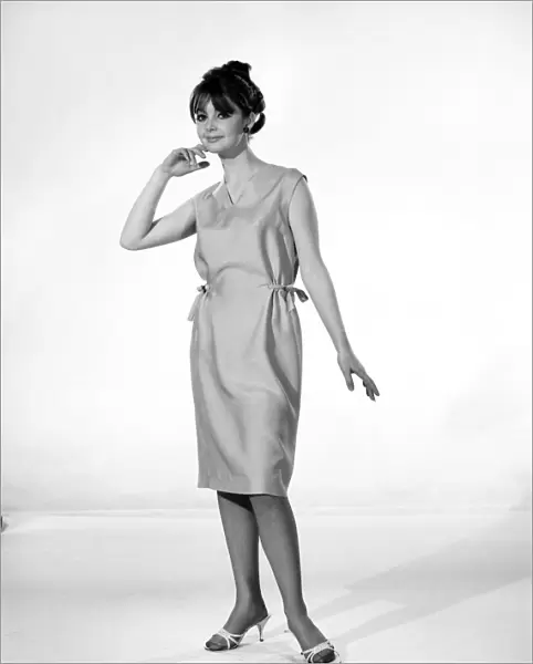 Clothing: Fashion: Dress: Draw string dress modelled by Carol Hartley. 1966 B1897-002