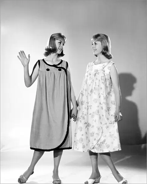 Models Baker twins wearing night dresses. July 1962