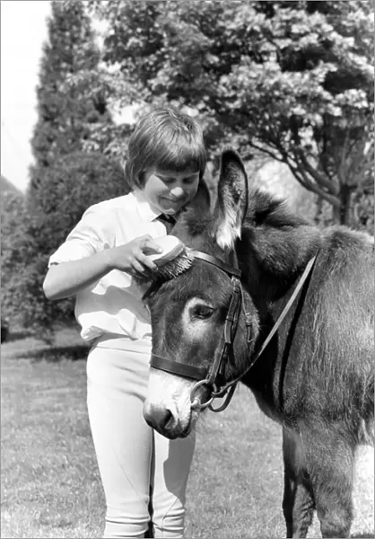 Nine year old girl with donkey at the Donkey racing championships May 1975