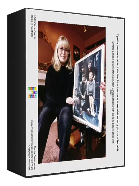 Cynthia Lennon ex wife of the late John Lennon at home with an early picture of her with