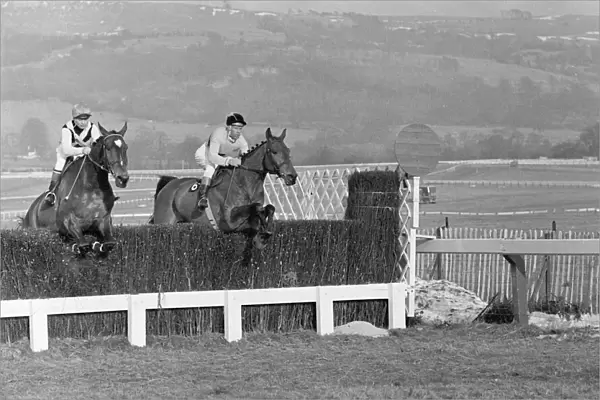 Cheltenham Gold Cup 1965. Arkle (on the right) seen leading Mill House over the last