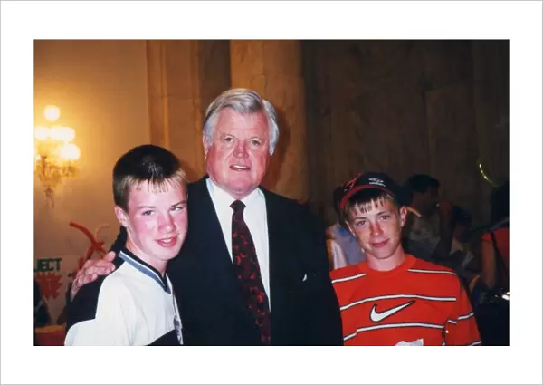 American Senator Edward Kennedy with brothers Dennis and Pat Mulcahy during 25th